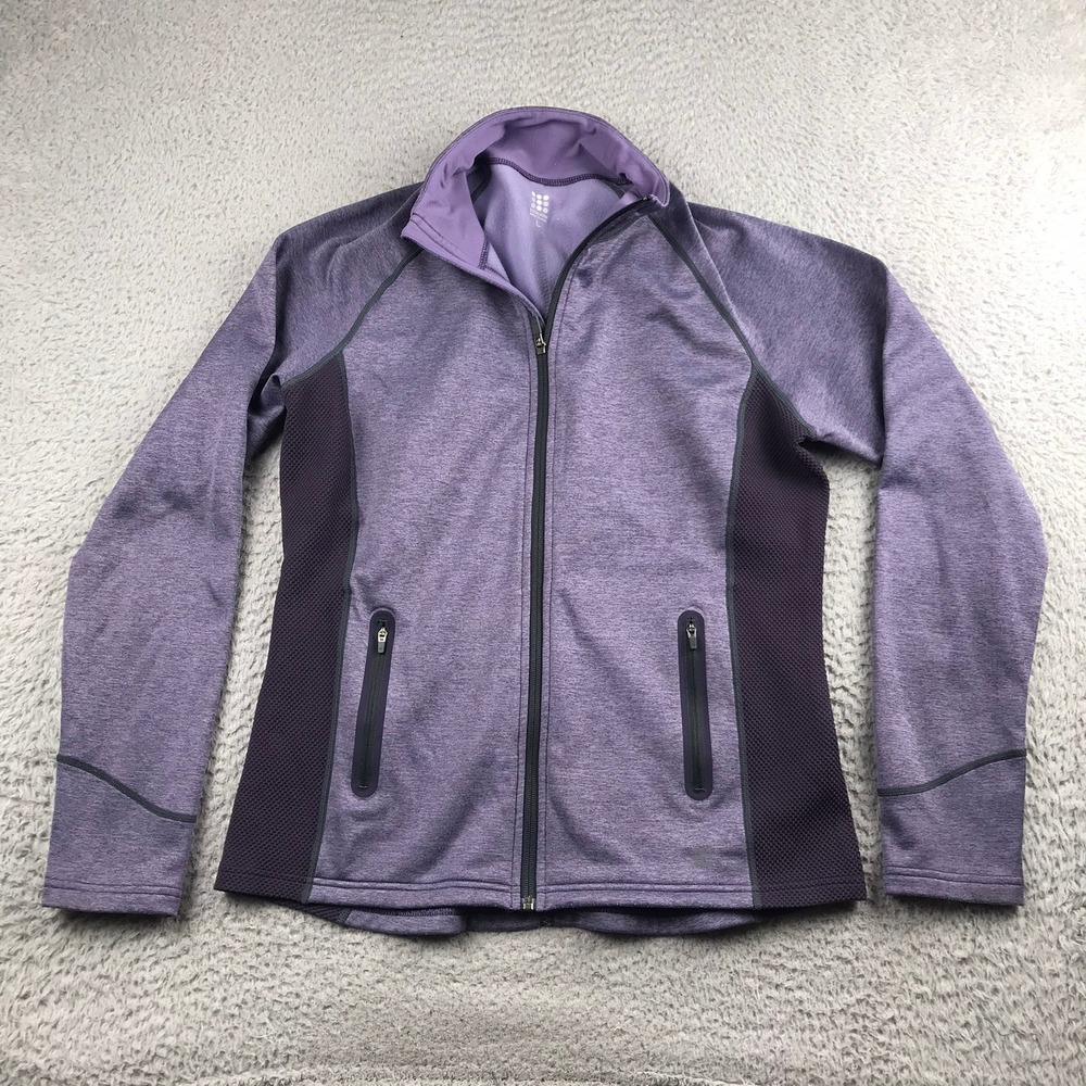 Title Nine Jacket Women L Purple Full Zip Fleece Lined Mesh Trim Active Sweater
